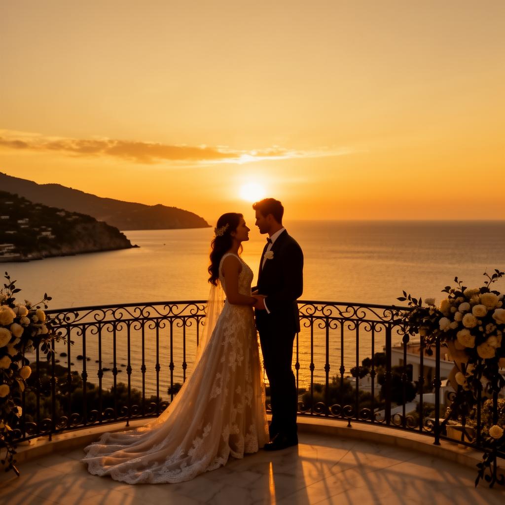 Destination wedding on a Mediterranean terrace at sunset — cinematic wedding film